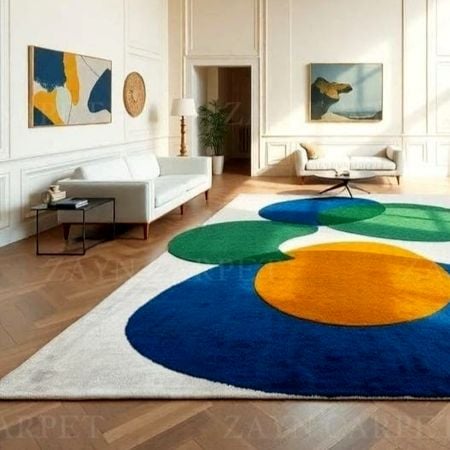 Handcrafted Color Block Circle Modern Living Room Rug